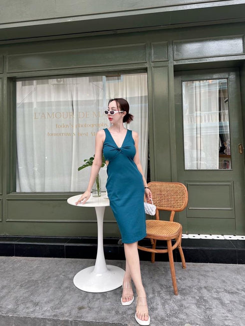 Evening V-neck Cut out Waist Split Fitted Dresses